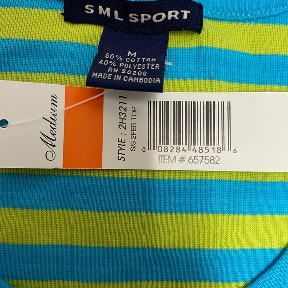 SML Sport Green Blue Striped Short Sleeve Shirt - Picture 2 of 5